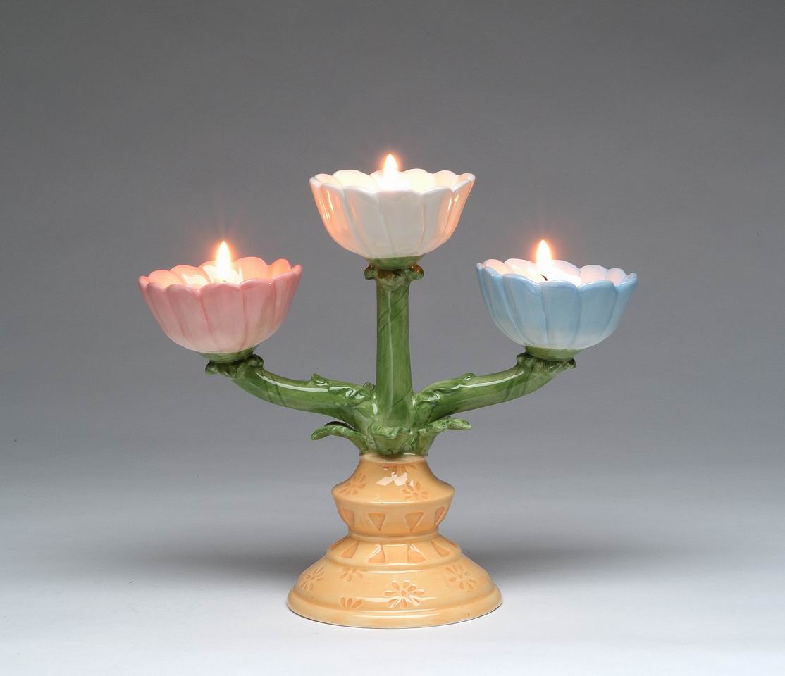 Ceramic Victorian Daisy Flowers Tealight Candelabra (Candles NOT Included) Home Décor Gift for Her Gift for Mom Kitchen