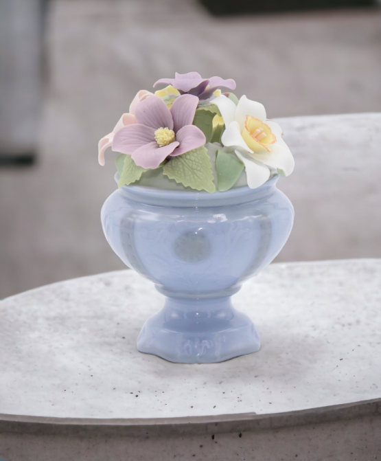 Ceramic Violet Flower Pot Figurine Home Décor Gift for Her Gift for Mom Spring Décor Wedding Decor - Figurine