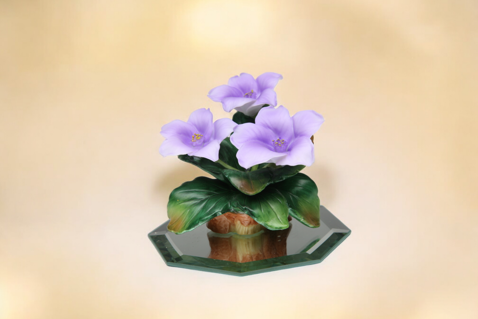 Ceramic Violet Flowers on Glass Base Figurine Gift for Her Gift for Mom Home Decor - Figurine