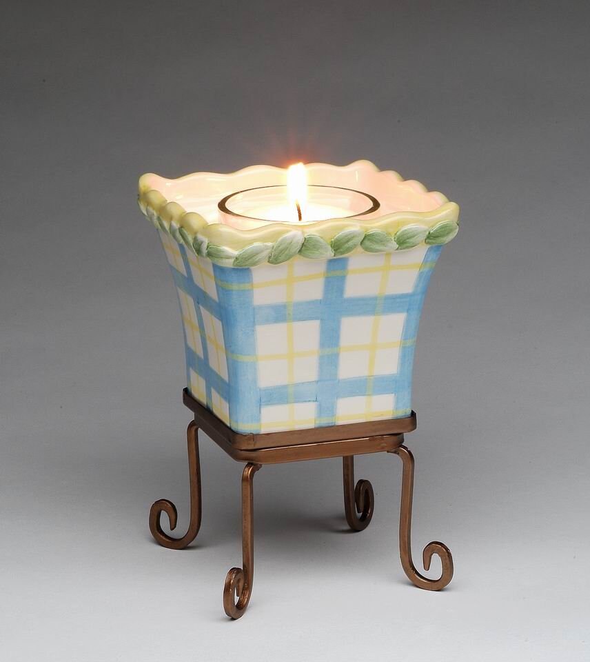 Ceramic Votive Cup with Metal Stand and Votive Glass Vanity Decor Bedroom Decor Gift for Her - Candle holder