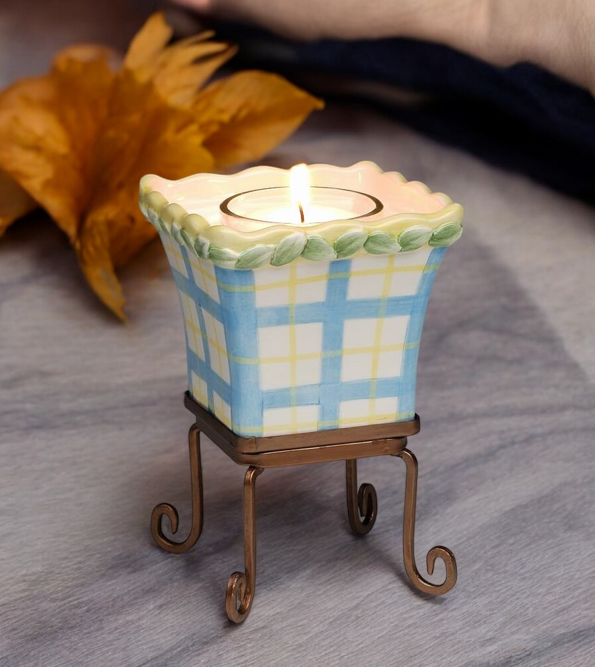 Ceramic Votive Cup with Metal Stand and Votive Glass Vanity Decor Bedroom Decor Gift for Her - Candle holder