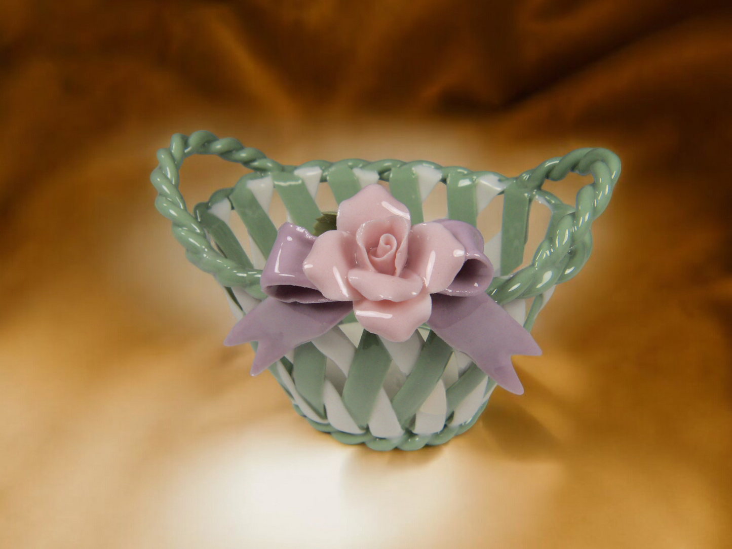 Ceramic Weaved Basket with Pink Rose Flower Gift for Her Gift for Mom Home Decor Vanity Decor - flower