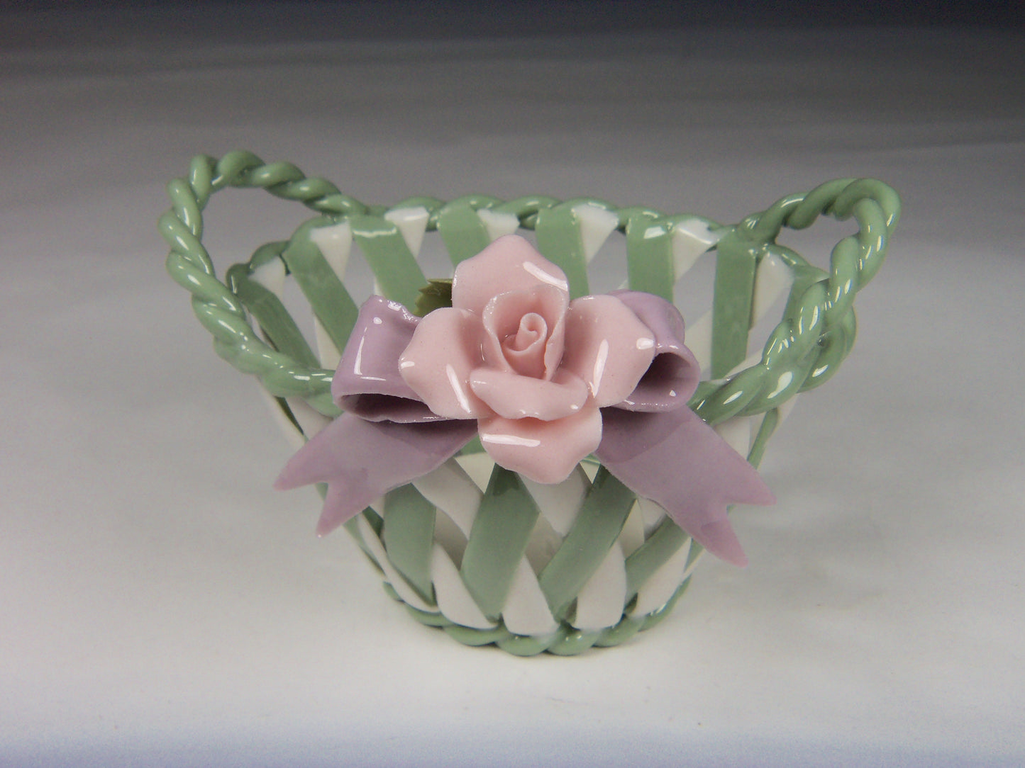 Ceramic Weaved Basket with Pink Rose Flower Gift for Her Gift for Mom Home Decor Vanity Decor - flower