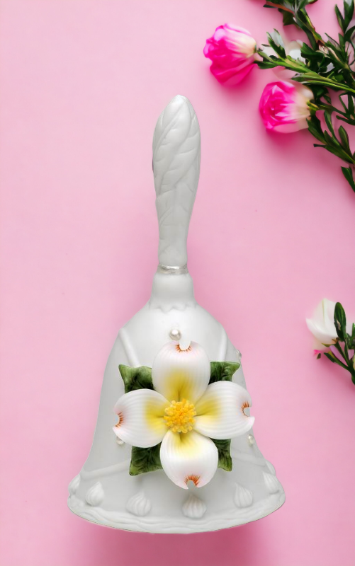 Ceramic Wedding Bell with White Flower Wedding Décor or Gift Anniversary Décor or Gift Home Décor Vanity Decor - Bell