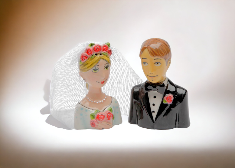 Ceramic Wedding Bride & Groom Salt & Pepper Shakers Wedding Décor Wedding Gift Anniversary Décor Anniversary Gift