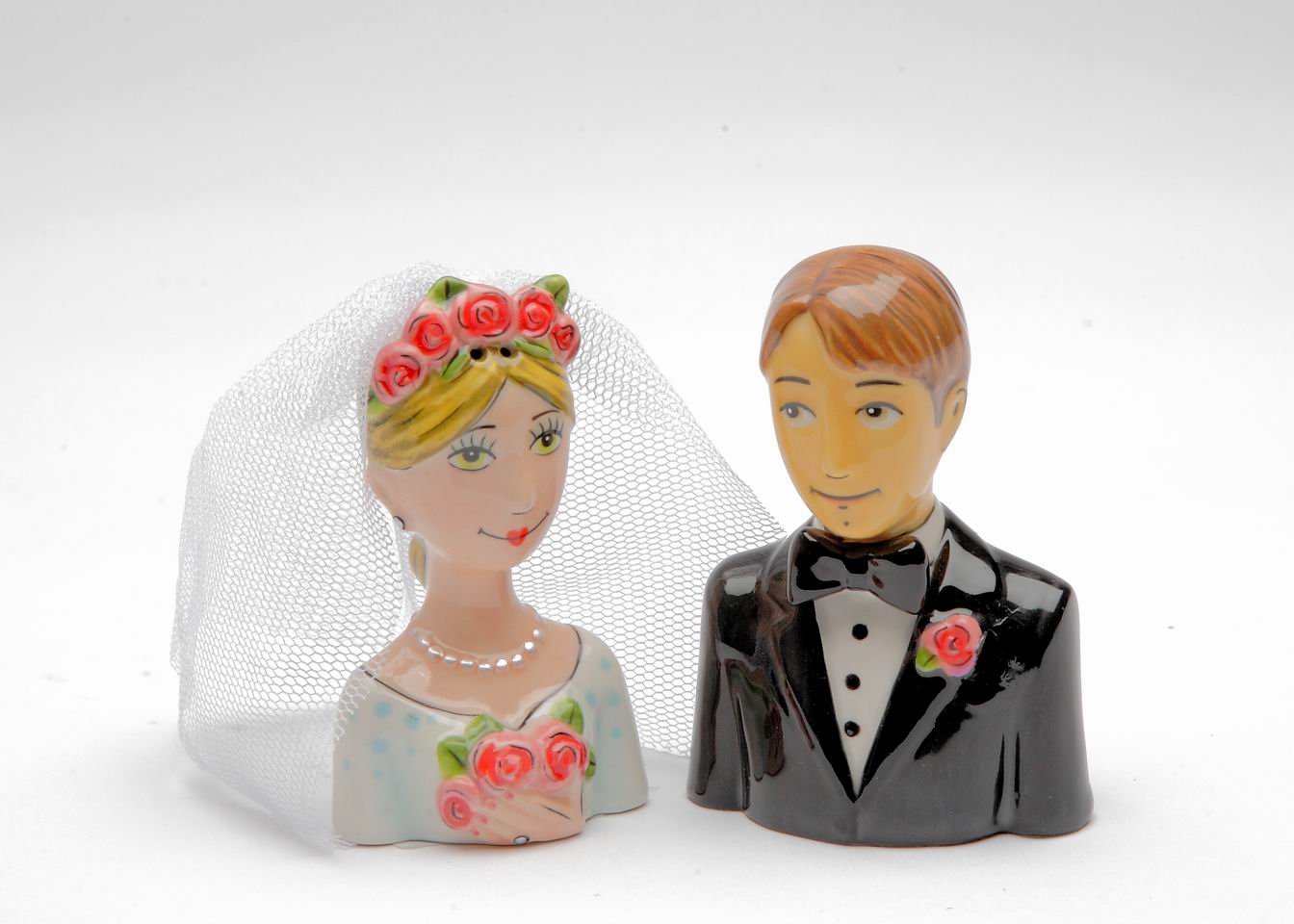 Ceramic Wedding Bride & Groom Salt & Pepper Shakers Wedding Décor Wedding Gift Anniversary Décor Anniversary Gift