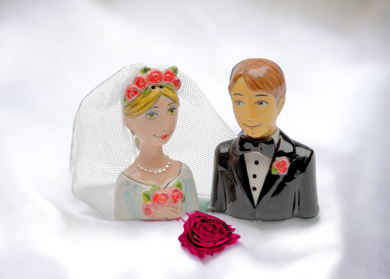 Ceramic Wedding Bride & Groom Salt & Pepper Shakers Wedding Décor Wedding Gift Anniversary Décor Anniversary Gift