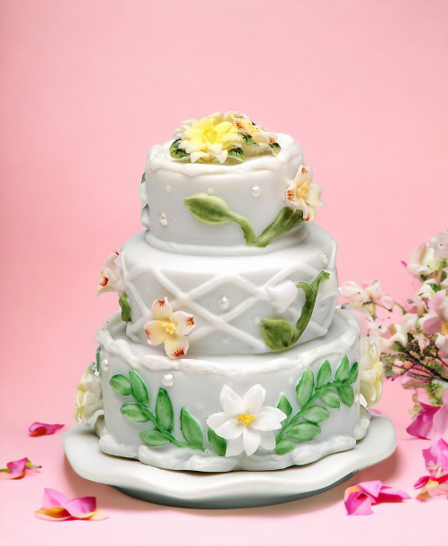 Ceramic Wedding Cake with Flowers Jewelry Box Wedding Décor or Gift Anniversary Décor or Gift Home Décor Vanity Decor