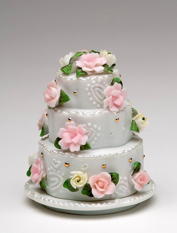 Ceramic Wedding Cake with Rose Flowers Jewelry Box Wedding Décor or Gift Anniversary Décor or Gift Home Décor Vanity