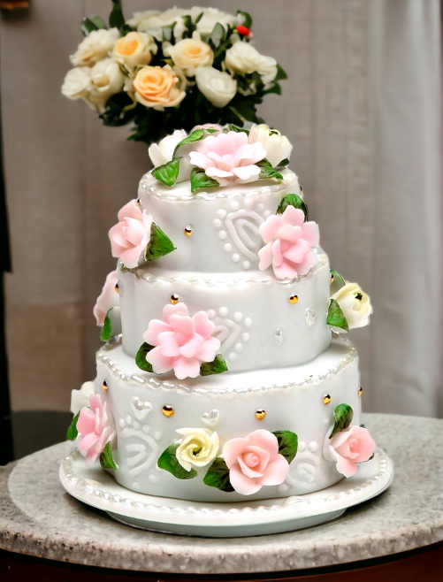 Ceramic Wedding Cake with Rose Flowers Jewelry Box Wedding Décor or Gift Anniversary Décor or Gift Home Décor Vanity