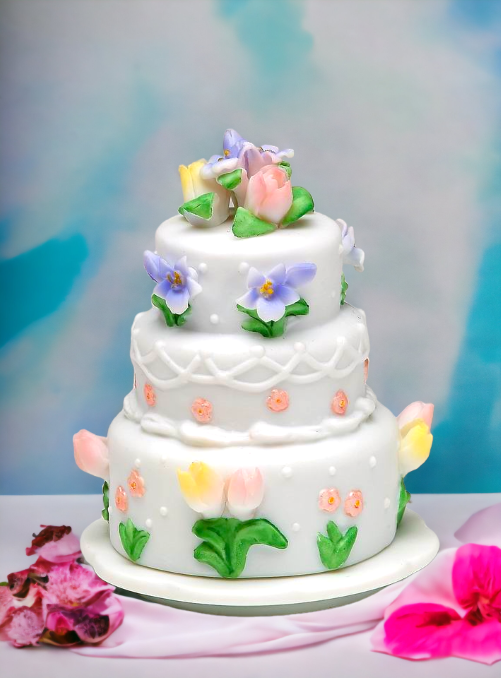 Ceramic Wedding Cake with Tulip Flowers Jewelry Box Wedding Décor or Gift Anniversary Décor or Gift Home Décor Vanity