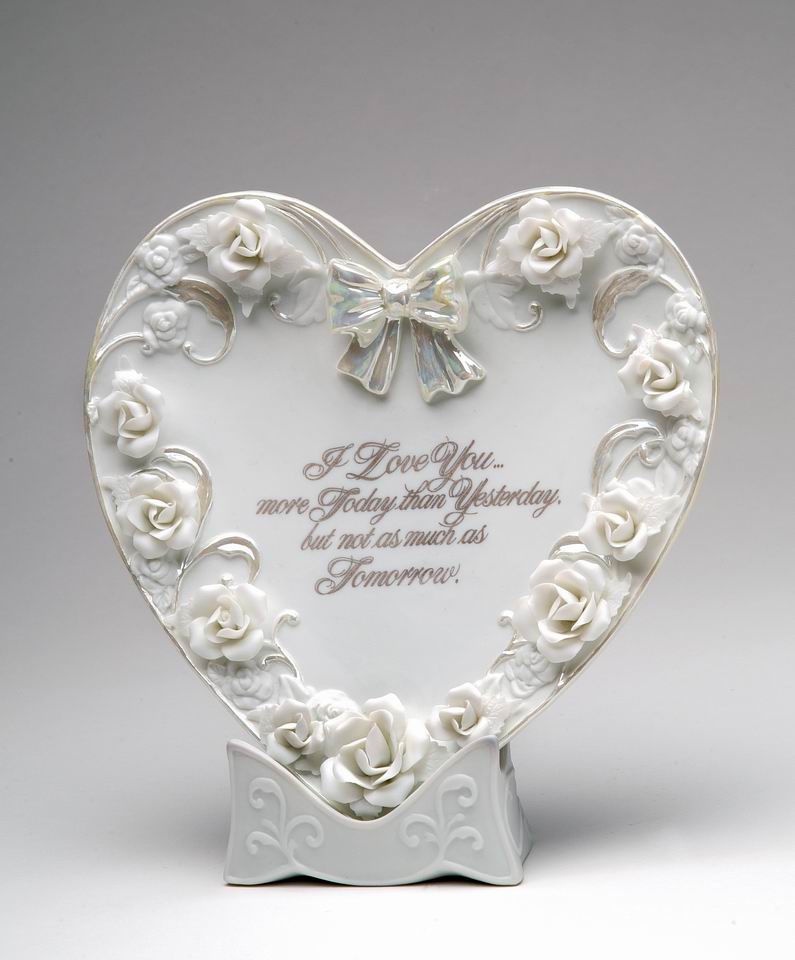 Ceramic Wedding or Anniversary Decorative Heart Shape Plate with Stand Gift for Wife Wedding Anniversary Gift Wedding