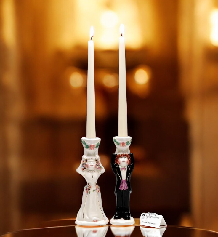 Ceramic Wedding Taper Candle Holders: ’You Light Up My Life’ Wedding Decor Judaica Decor CANDLE NOT INCLUDED - Candle