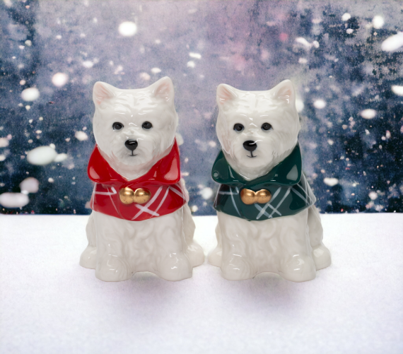 Ceramic Westie Dogs with Winter Capes Salt and Pepper Shakers Home Décor Gift for Her Gift for Mom Kitchen Décor