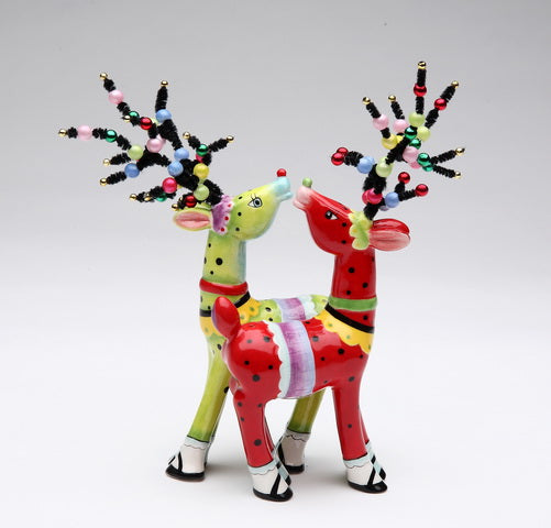 Ceramic Whimsical Christmas Jolly Reindeer Magnetic Salt & Pepper Shakers Home Décor Gift for Her Gift for Mom Kitchen