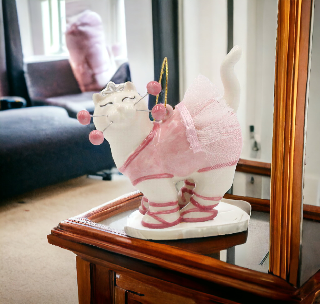 Ceramic Whisker Cat Ballerina Ornament Home Décor Gift for Her Gift for Daughter Gift for Ballerina Dancer - Holiday
