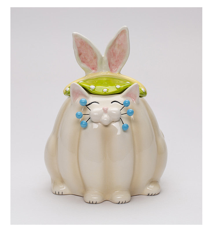 Ceramic Whisker Cat Easter Bunny Rabbit Candy Jar Spring Easter Decor Kitchen Decor Gift for Her - candy jar