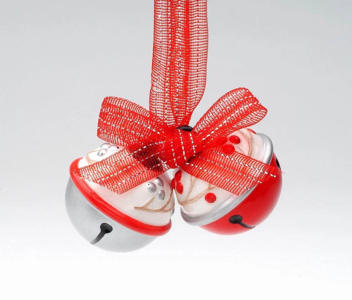 Ceramic White and Red Christmas Tree Ornament Bells with Red Ribbon Christmas Decor - Ornament