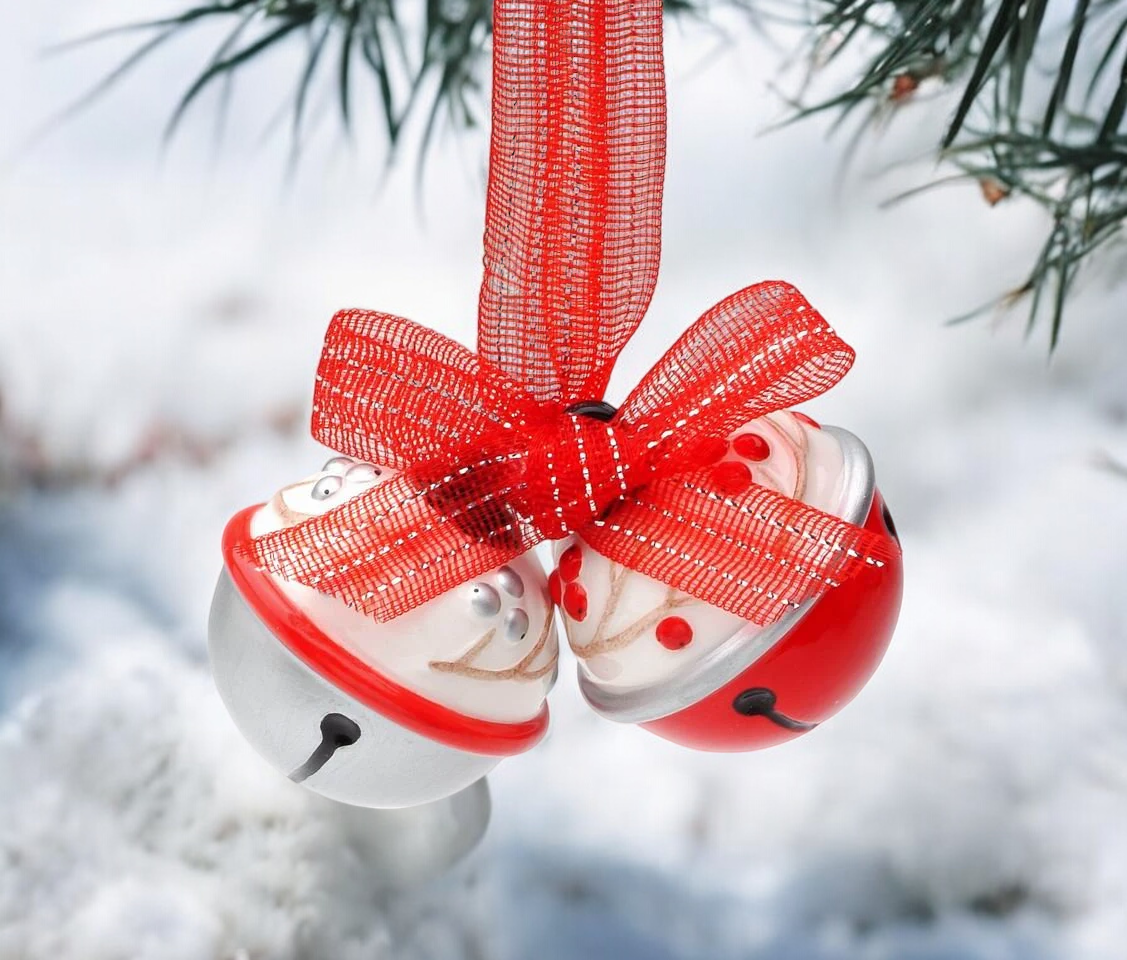 Ceramic White and Red Christmas Tree Ornament Bells with Red Ribbon Christmas Decor - Ornament