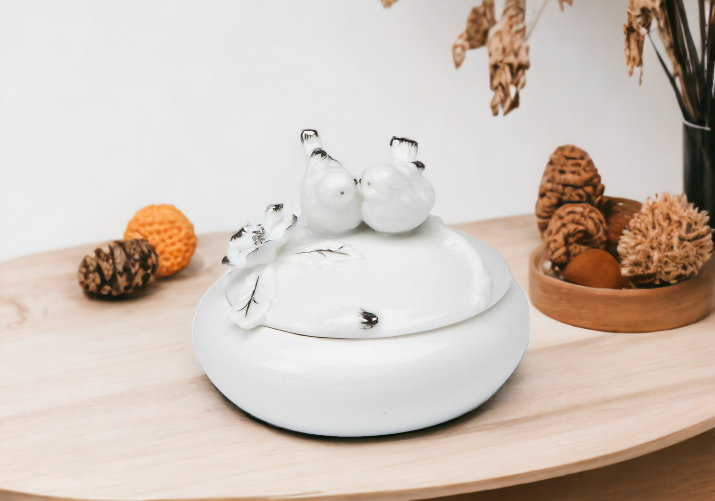 Ceramic White Birds Jewelry Box Home Décor Gift for Her Gift for Mom Bathroom Décor Vanity Décor Wedding Table Décor