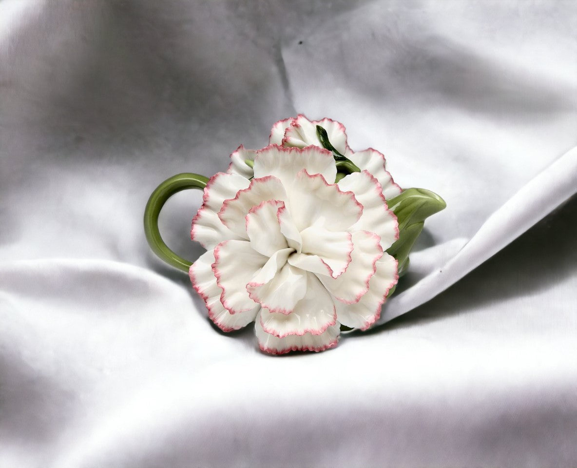 Ceramic White Carnation Flower Teapot Gift for Her Gift for Mom Tea Party Décor Café Décor Spring Kitchen Decor - teapot