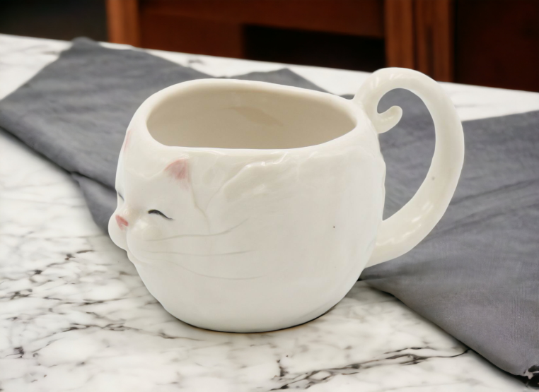 Ceramic White Cat Mug Home Décor Gift for Her Gift for Mom Kitchen Décor Cat Lovers Gift Pet Loss Gift - Mugs
