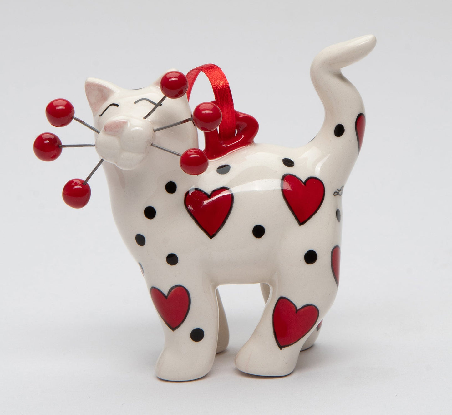 Ceramic White Cat with Red Hearts Ornament Home Décor Gift for Her Mom Cat Lovers Gift Pet Loss Gift Valentines Day