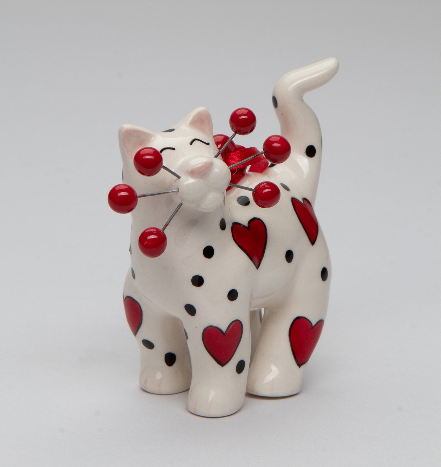 Ceramic White Cat with Red Hearts Ornament Home Décor Gift for Her Mom Cat Lovers Gift Pet Loss Gift Valentines Day