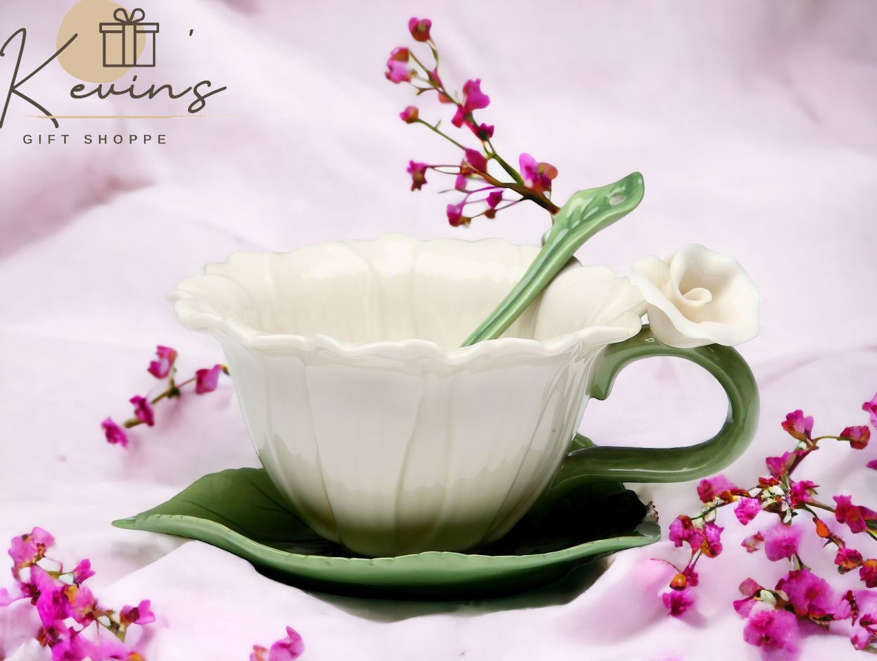 Ceramic White Daisy Flower Cup and Saucer and Spoon-1 Set Gift for Her Mom Gift for Friend or Coworker Tea Party Décor