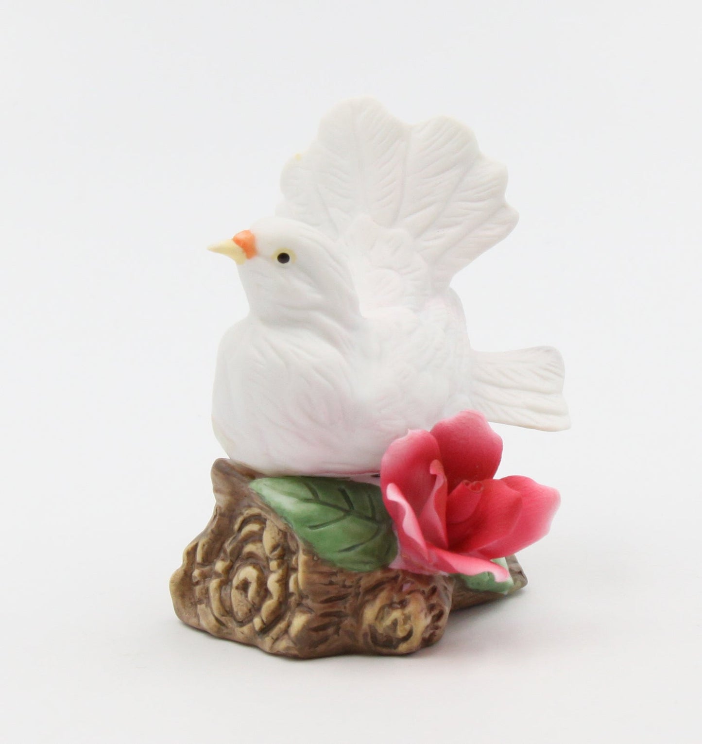 Ceramic White Dove Bird with Red Rose Flower Figurine Garden Decor Vintage Decor Gift for Her Gift for Mom - Figurine