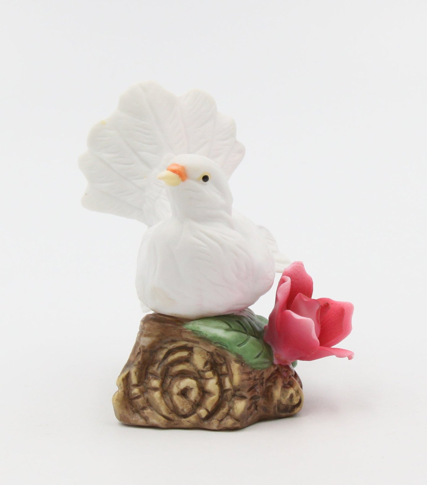 Ceramic White Dove Bird with Red Rose Flower Figurine Garden Decor Vintage Decor Gift for Her Gift for Mom - Figurine