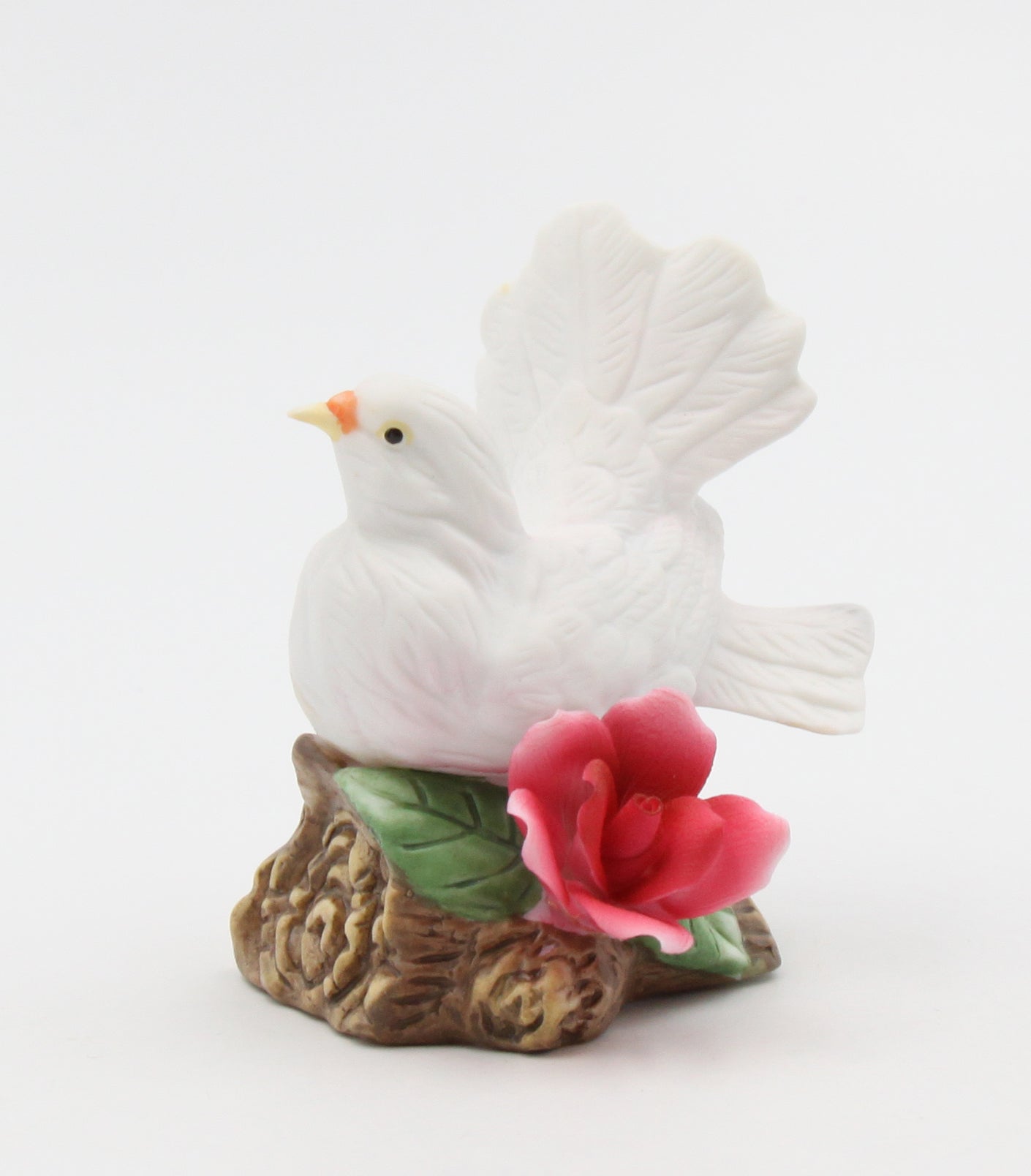 Ceramic White Dove Bird with Red Rose Flower Figurine Garden Decor Vintage Decor Gift for Her Gift for Mom - Figurine
