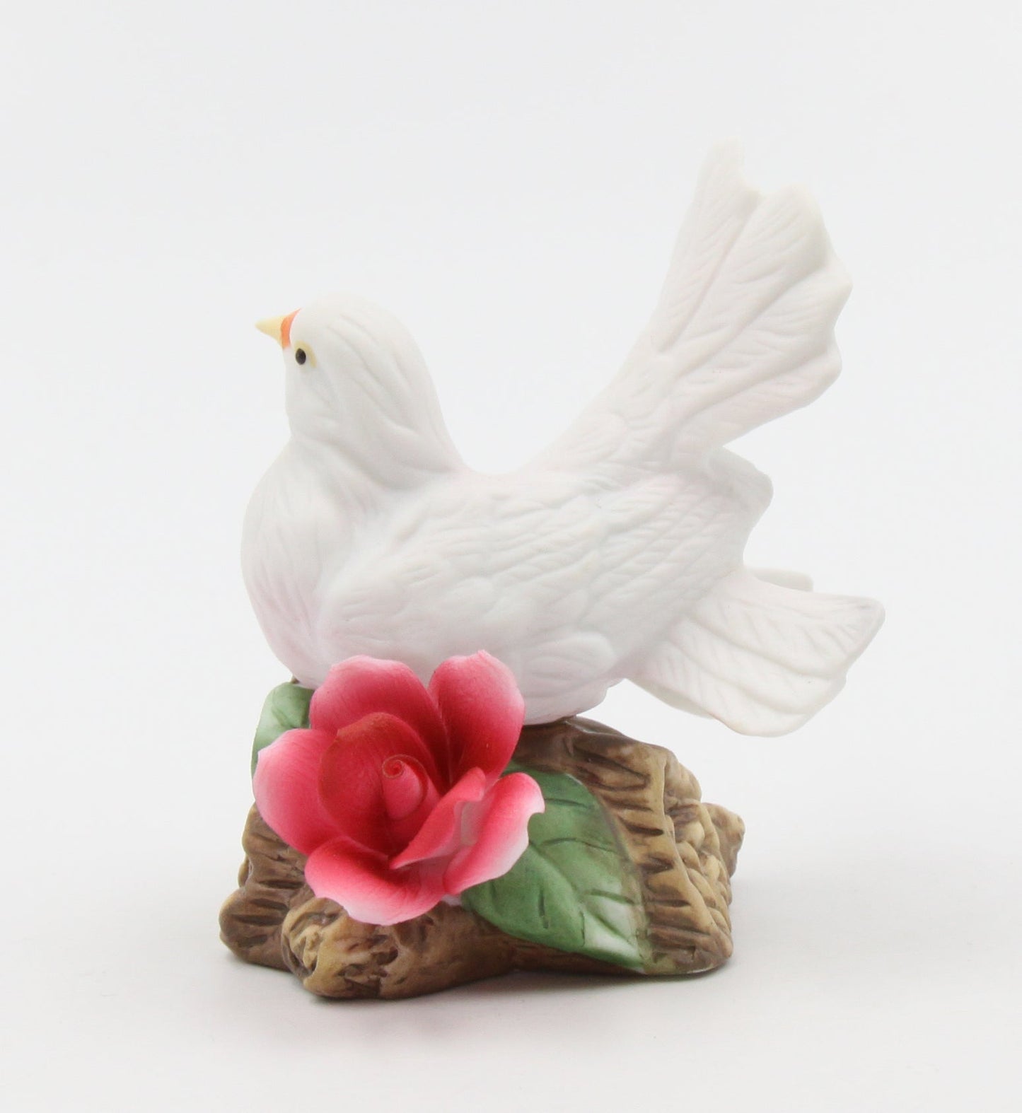 Ceramic White Dove Bird with Red Rose Flower Figurine Garden Decor Vintage Decor Gift for Her Gift for Mom - Figurine