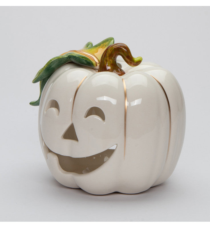 Ceramic White Pumpkin Jack-O-Lantern Tealight Candle Holder Home Décor Gift for Her Gift for Mom Fall Décor Halloween