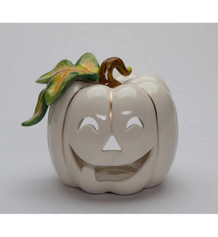 Ceramic White Pumpkin Jack-O-Lantern Tealight Candle Holder Home Décor Gift for Her Gift for Mom Fall Décor Halloween
