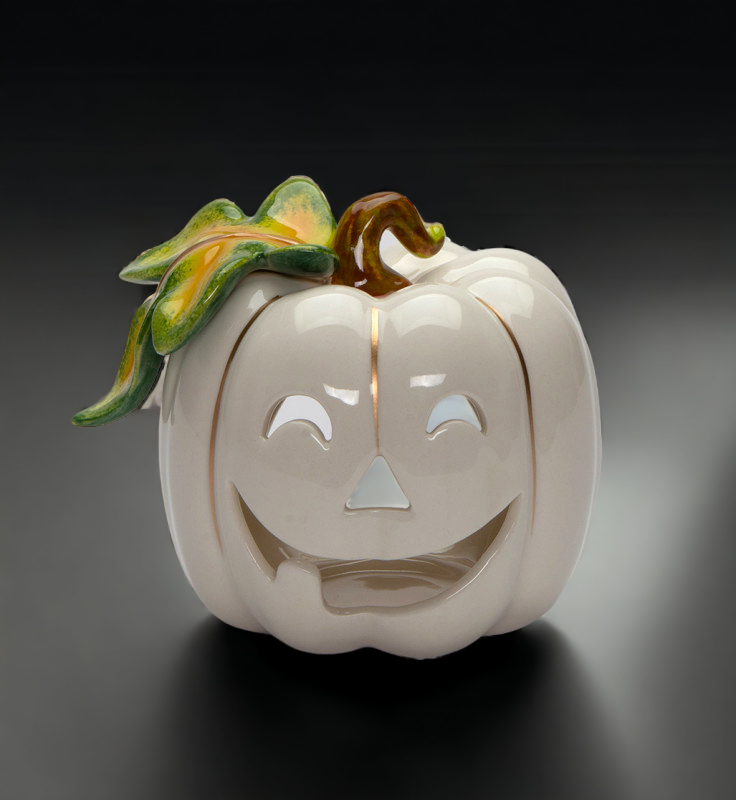 Ceramic White Pumpkin Jack-O-Lantern Tealight Candle Holder Home Décor Gift for Her Gift for Mom Fall Décor Halloween