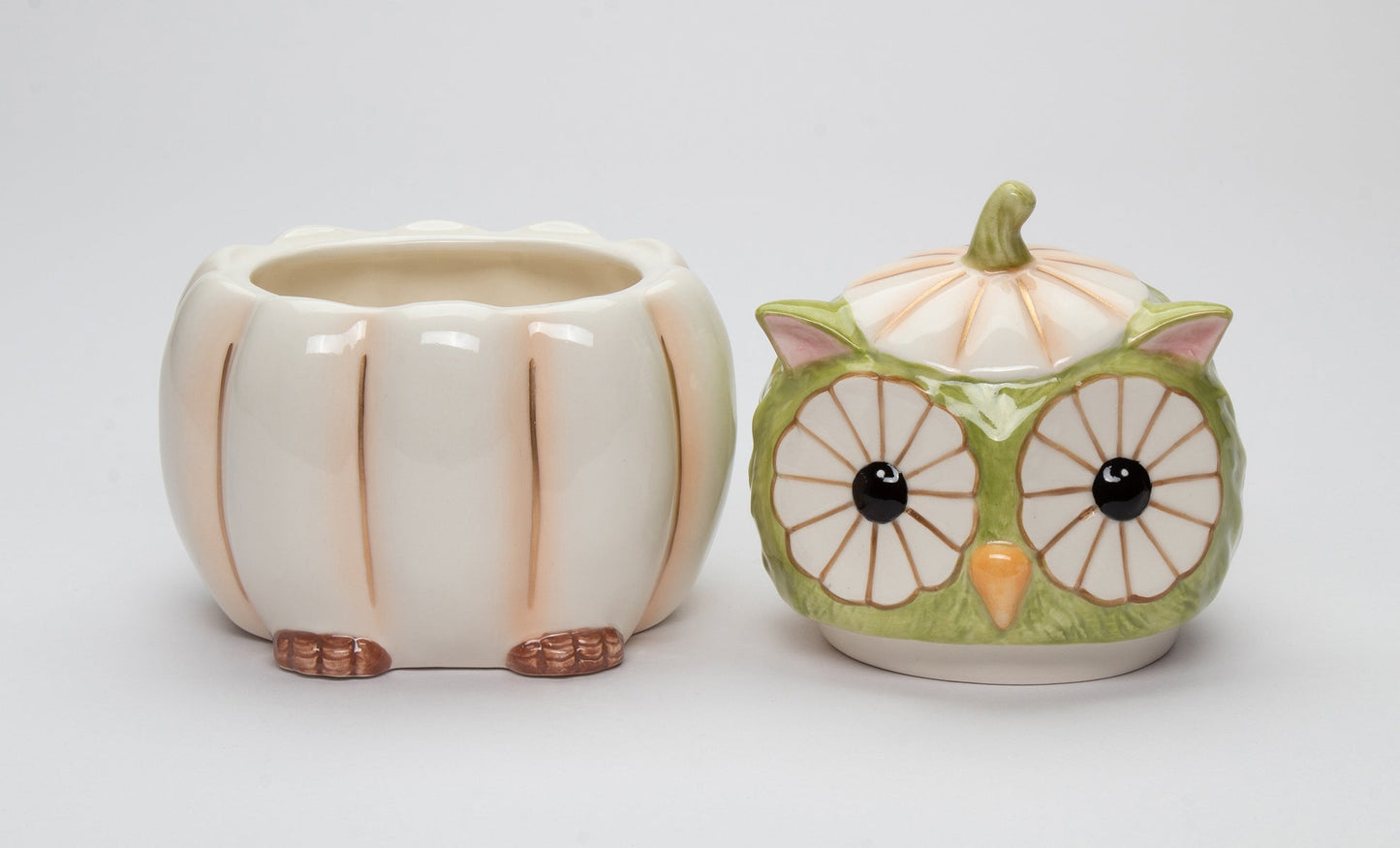 Ceramic White Pumpkin Owl Candy Jar Home Décor Gift for Her Gift for Mom Kitchen Décor Fall Décor Halloween Décor - jar