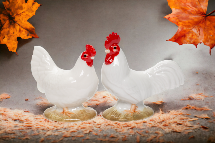 Ceramic White Rooster and Hen Salt and Pepper Shakers Gift for Her Mom Farmhouse Kitchen Décor Fall Décor Thanksgiving