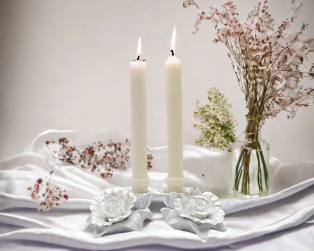 Ceramic White Rose Candle Holder-Set of 2 Wedding Décor or Gift Anniversary Décor or Gift Home Décor Vanity Decor