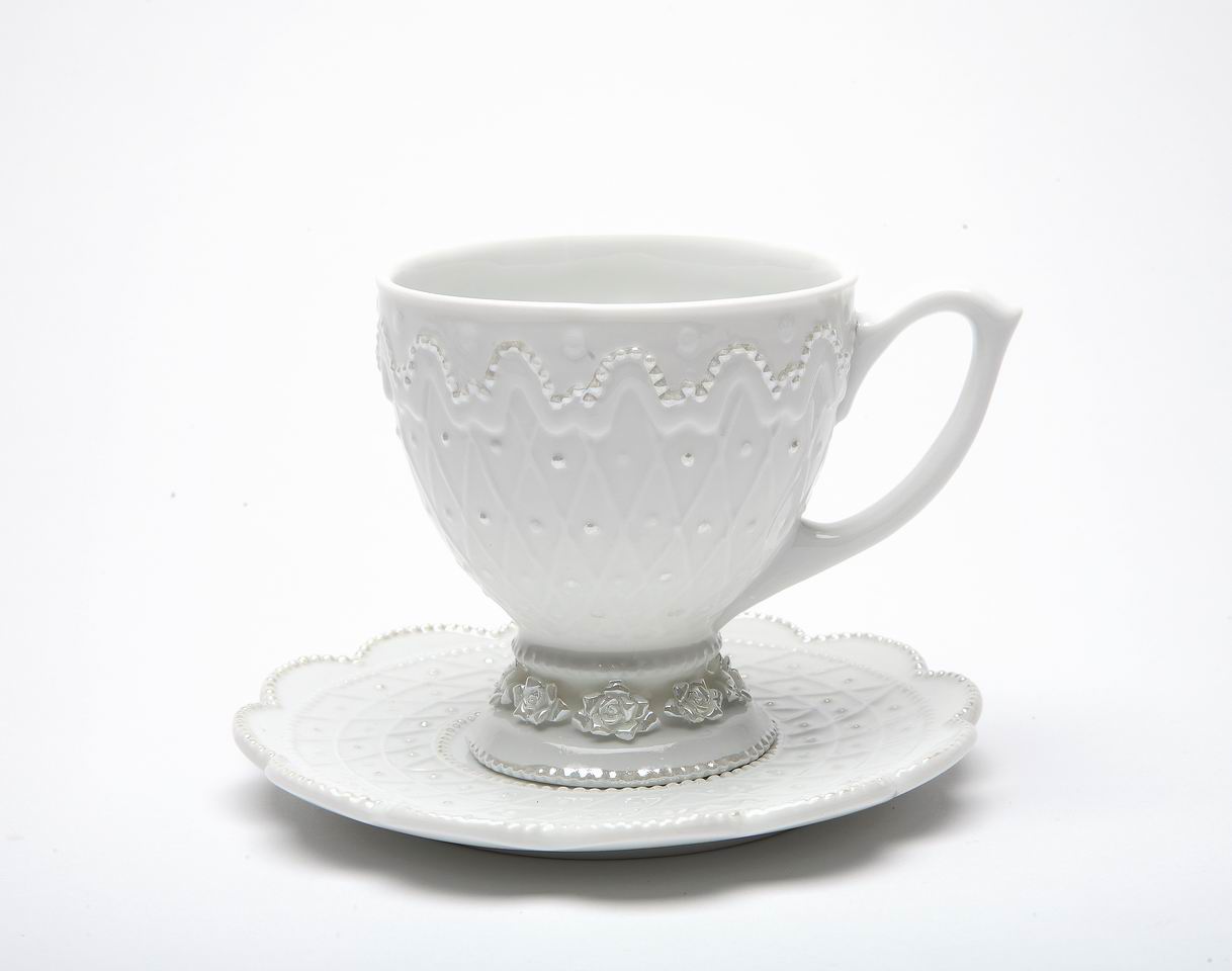 Ceramic White Rose Cup and Saucer Wedding Décor or Gift Anniversary Décor or Gift Home Décor - cup and saucer