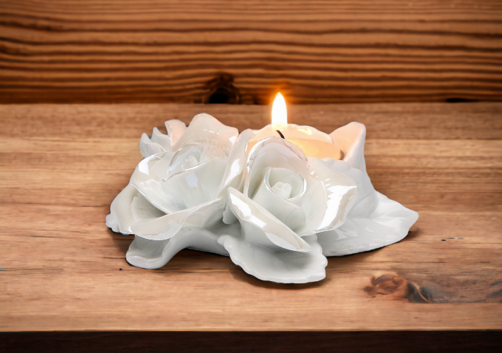 Ceramic White Rose Tealight Candle Holder Wedding Décor or Gift Anniversary Décor or Gift Home Décor Vanity Decor