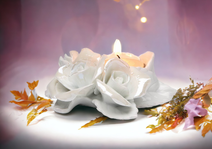 Ceramic White Rose Tealight Candle Holder Wedding Décor or Gift Anniversary Décor or Gift Home Décor Vanity Decor
