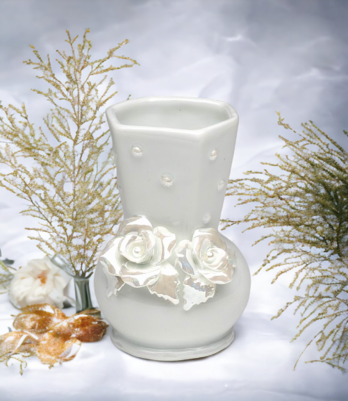 Ceramic White Rose Vase Wedding Décor or Gift Anniversary Décor or Gift Home Décor Vanity Decor - vase