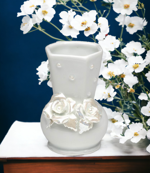 Ceramic White Rose Vase Wedding Décor or Gift Anniversary Décor or Gift Home Décor Vanity Decor - vase