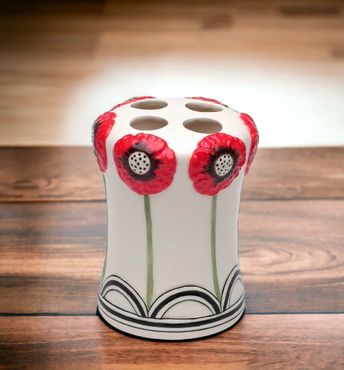 Ceramic Wild Poppy Flower Toothbrush Holder Home Décor Gift for Her Gift for Mom Vanity Decor - toothbrush holder