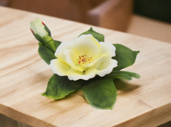 Ceramic Wildrose Flower Figurine Home Décor Gift for Her Gift for Mom Kitchen Décor Farmhouse Décor Nature Lover Gift