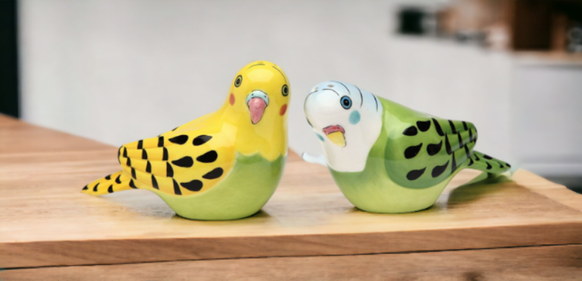Ceramic Yellow And Green Parakeet Birds Salt & Pepper Shakers Home Décor Gift for Her Gift for Mom Kitchen Décor