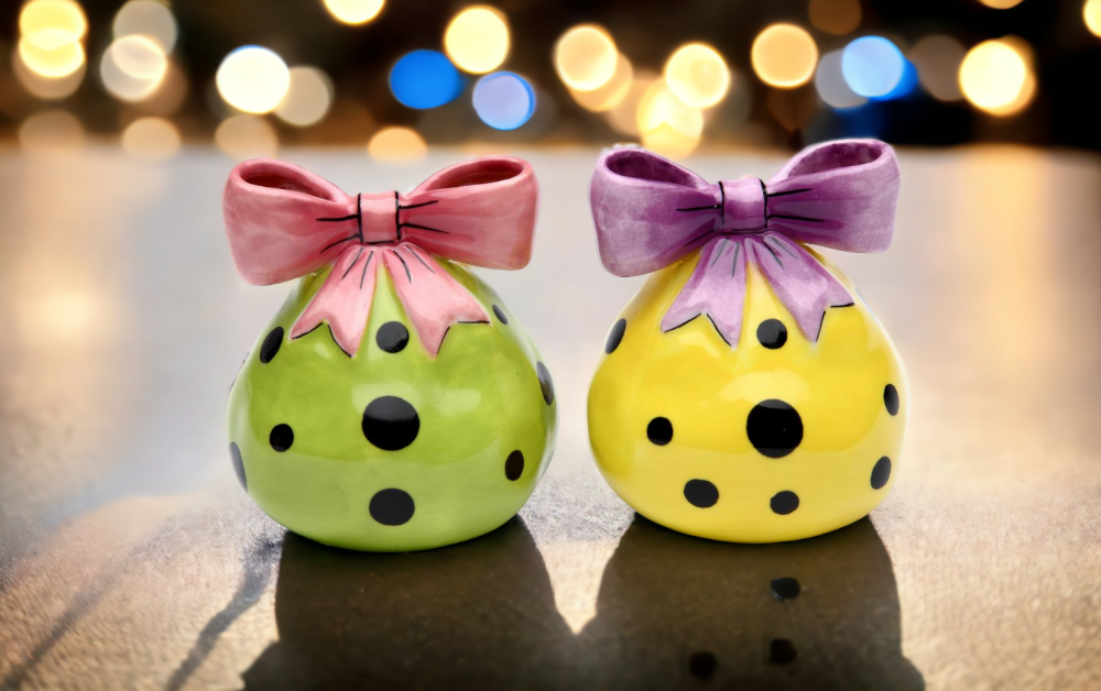 Ceramic Yellow & Green Dotted Salt & Pepper Shakers Home Décor Gift for Her Gift for Mom Kitchen Décor - Salt & Pepper