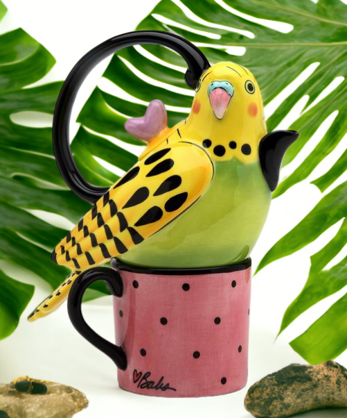 Ceramic Yellow Parakeet Bird Tea For One Gift for Her Gift for Mom Kitchen Décor Tea Party Décor Café Décor Birdwatcher