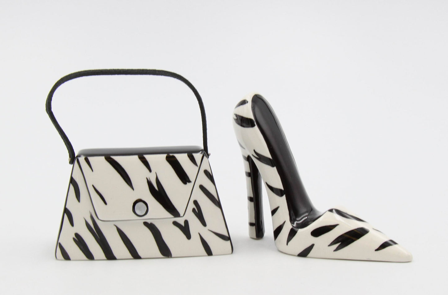 Ceramic Zebra Print Heels and Purse Salt and Pepper Gift for Her Gift for Mom Gift for Friend or Coworker Kitchen Décor